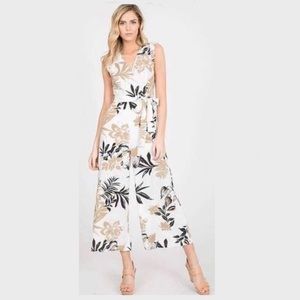 LARA Fashions - Beige & Black Print Jumpsuit